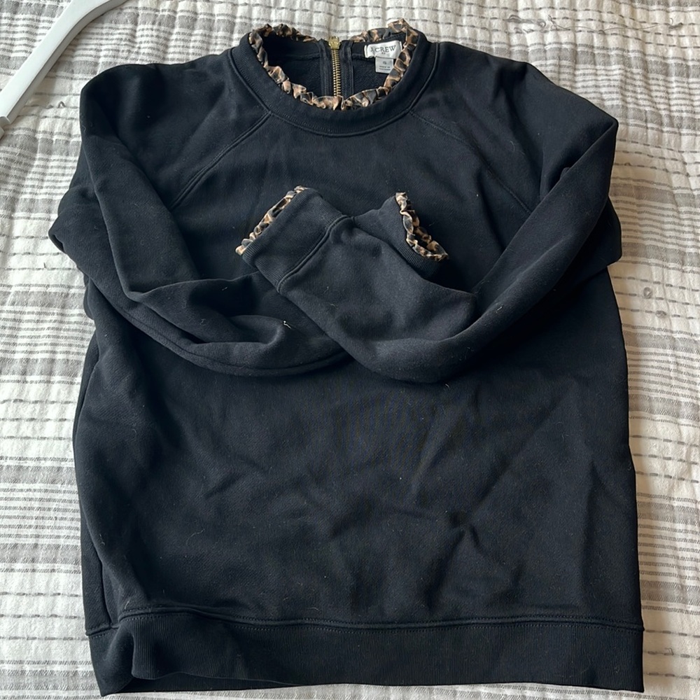 J crew black sweater cheetah accent